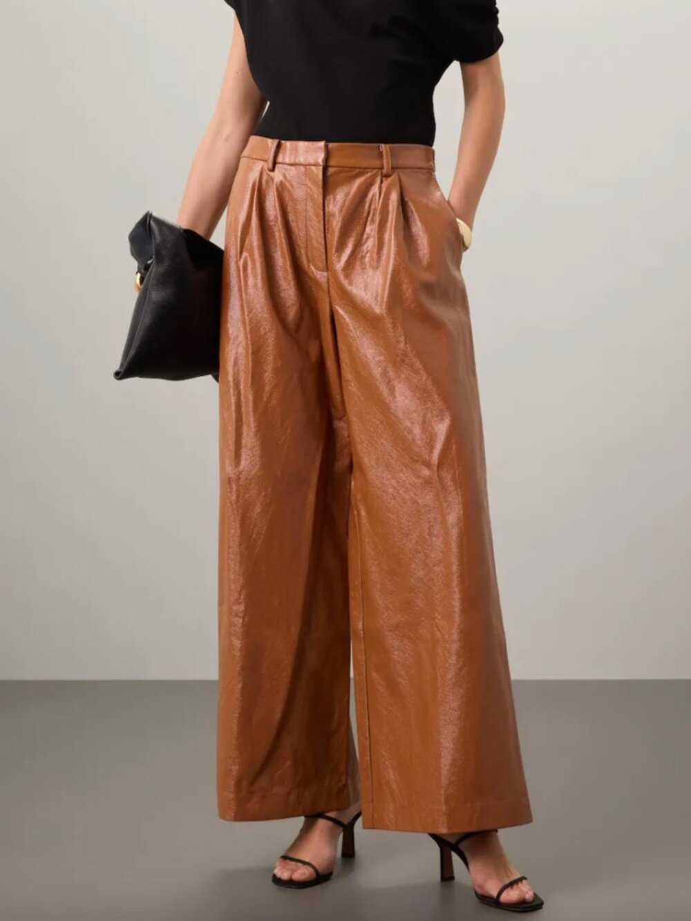Slate & Willow Faux Leather Pants in Brown Tan Vegan Leather Trouser Wide Leg